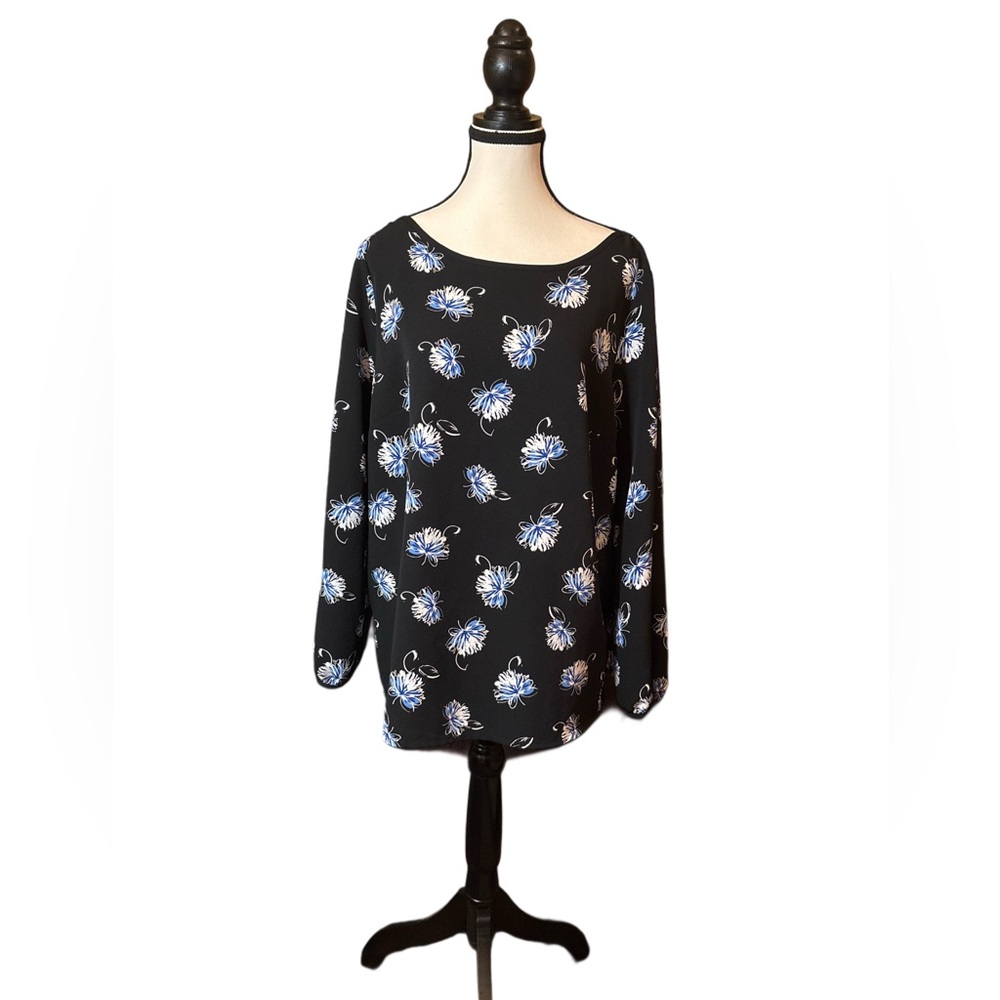 Liz Claiborne Career Black Floral Blouse L